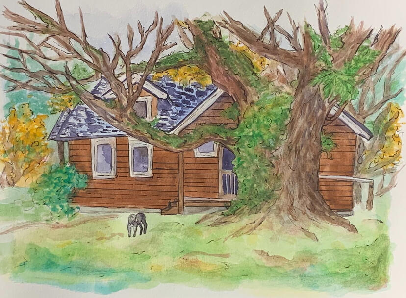 Cottage On A Farm - Gouache & Pen